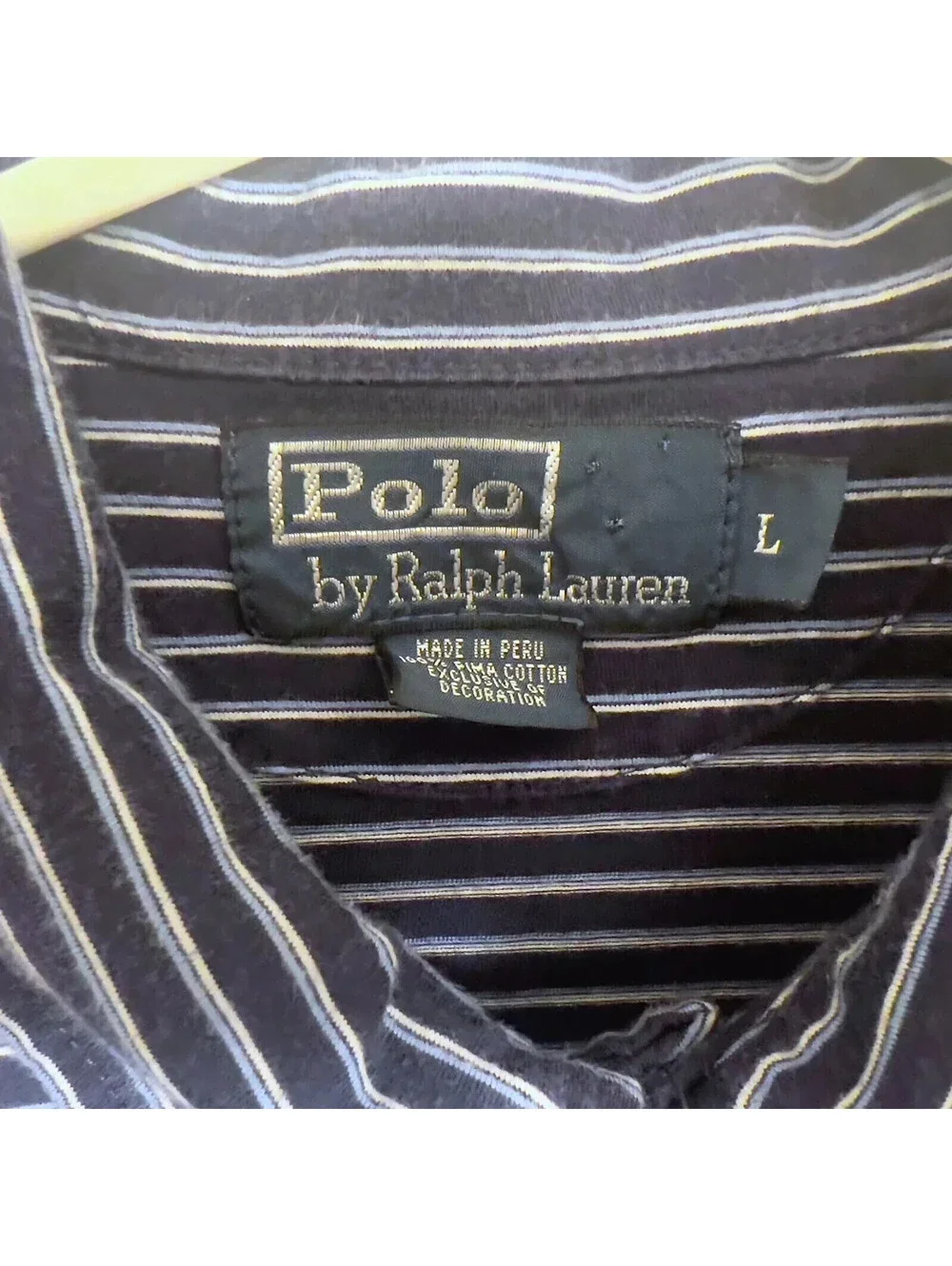 Polo by Ralph Lauren Polo Shirt Men's Large Blue White Striped 100% Pima Cotton